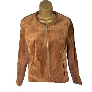 Soia & Kyo Suede Leather Jacket Full Zip Ribbed Panels Brown M